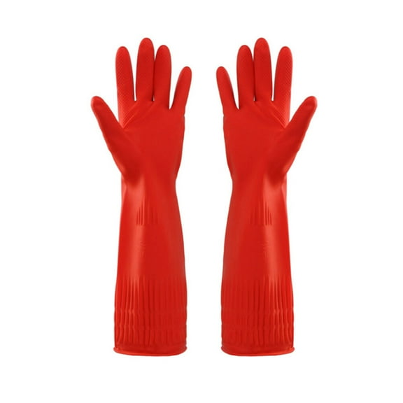 Viveous 1 Pair Latex Dishwashing Gloves Innner Plush Cleaning Gloves Household Kitchen Cleaning Tool (Red)