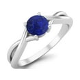 thumbnail image 2 of 0.50 Ctw Round Lapis Solitaire 925 Sterling Silver Split Shank Mother's Day Gift Ring, 2 of 4