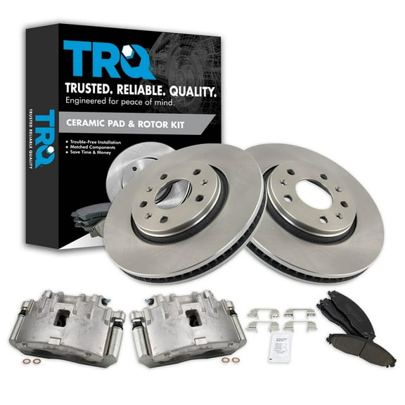 TRQ Front Brake Pad & Rotor Kit Brake Caliper Brake Pads Brake Rotor Ceramic Vented Fits Select 2006-2008 Cadillac STS