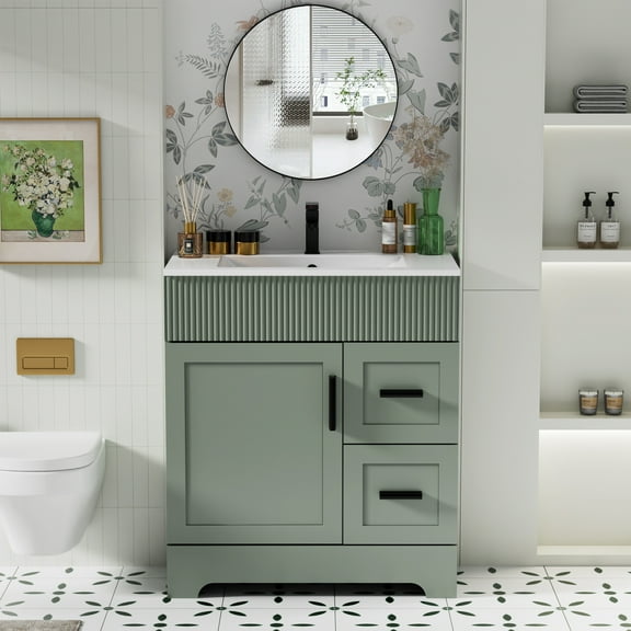 30" Single Bathroom Vanity with Ceramic Sink Top, Water Saving Faucet