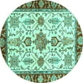 thumbnail image 1 of Ahgly Company Machine Washable Indoor Round Oriental Turquoise Blue Traditional Area Rugs, 5' Round, 1 of 4
