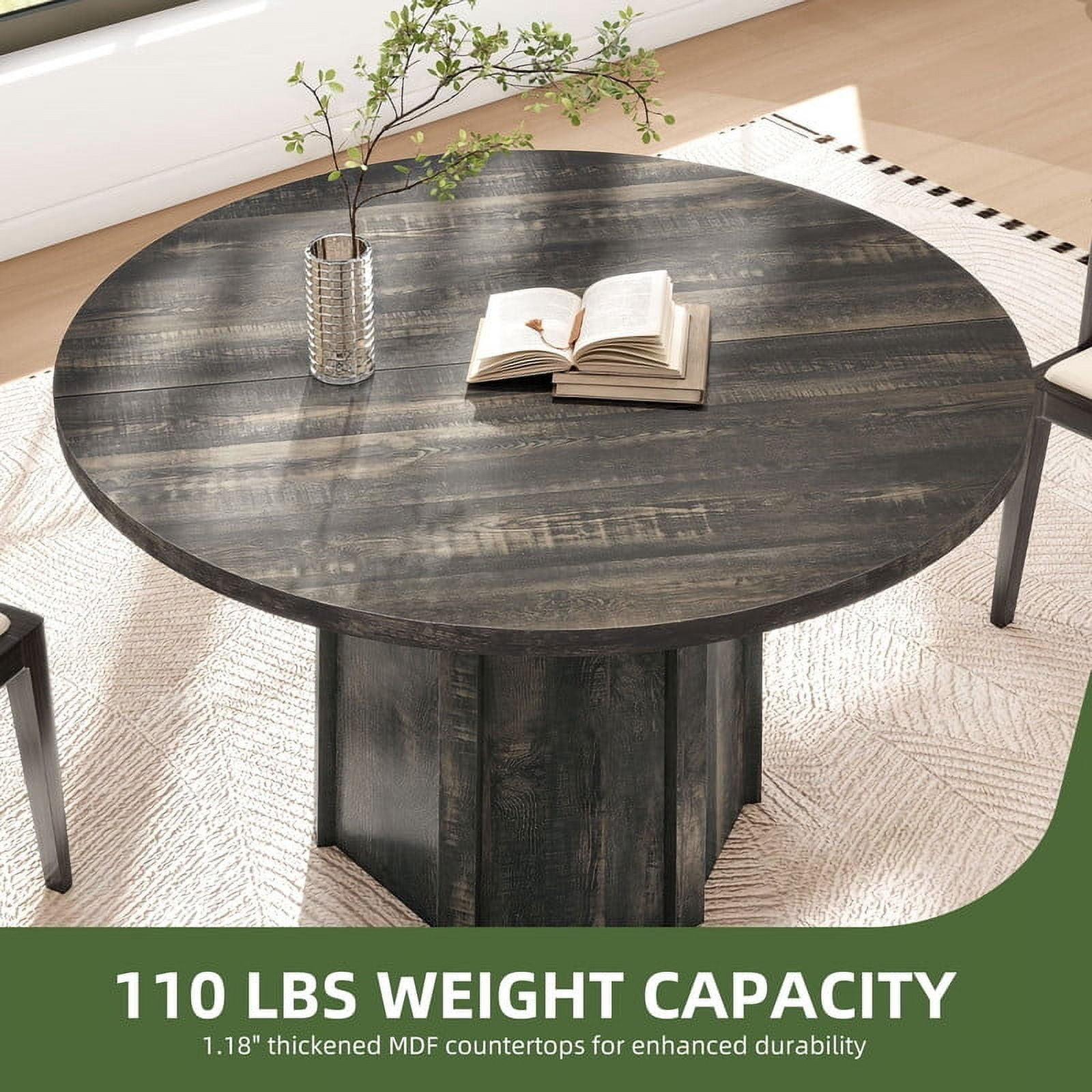Uforic 47" Wood Dining Table for 4 People, Farmhouse Round Kitchen Table, Circle Dining Table for Kitchen Living Room, Gray
