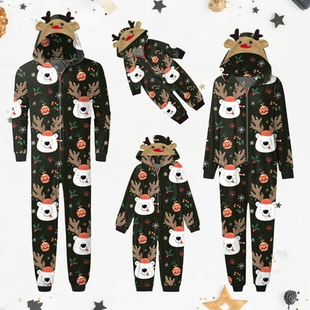 

VEKDONE 2023 Clearance Family Matching Christmas Onesies Cute Vacation Reindeer Print One Piece Pajamas Hooded Holiday Sleepwear Nightwear