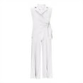 thumbnail image 4 of FNFYFH Jumpsuit for Women Dressy Notched Lapel V Neck Sleeveless Wide Leg Pants Jumpsuits Pleated Tie Side Elegant Work Rompers, 4 of 7