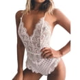 thumbnail image 4 of Women One Piece Lingerie Deep V Teddy Sexy Lace Bodysuit Open Back S-XXL (White M), 4 of 8