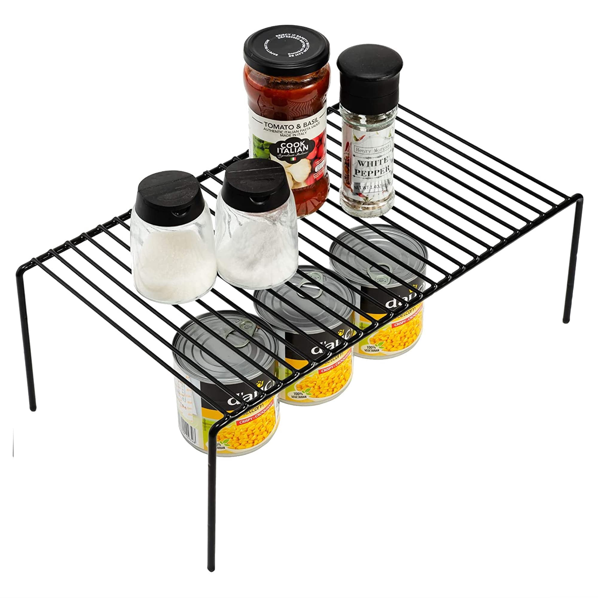 4 Pack Large (15.7 X 9. 4 Inch) Cabinet Storage Shelf Rack  Rustproof Kitchen Counter And Organizer For Fridge Bathroom Black