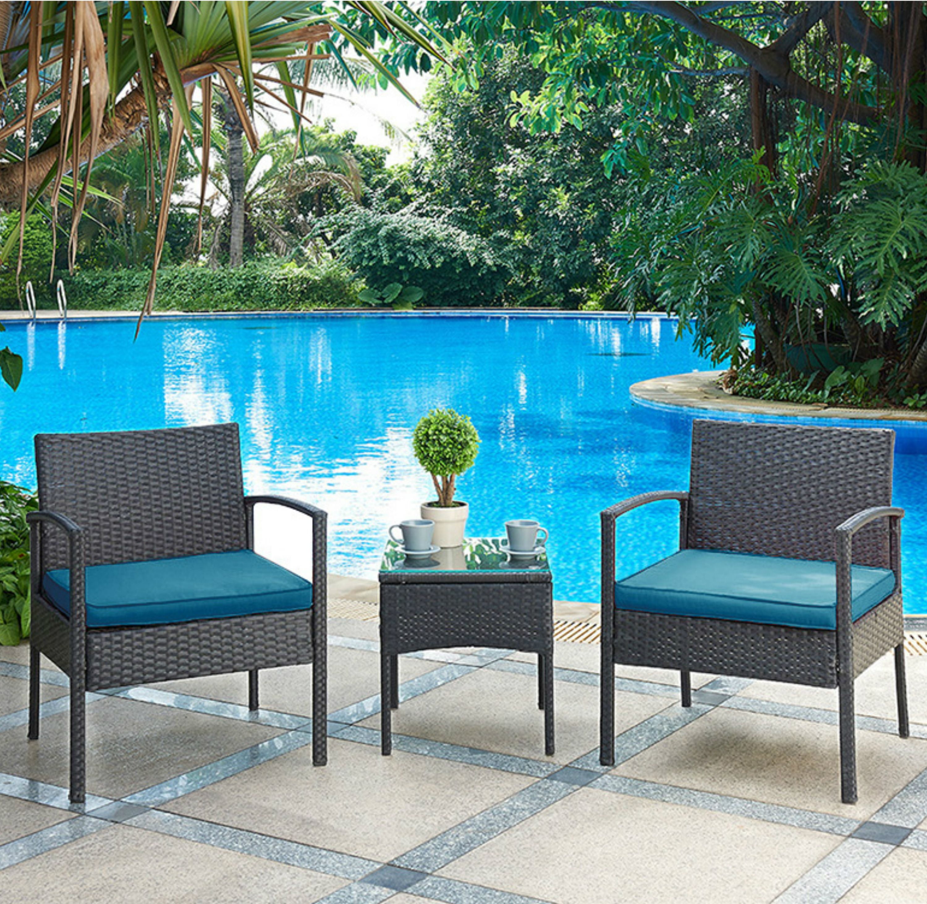 DG Casa San Juan 3 Piece Outdoor Patio Deck Furniture Set with Chair
