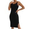 JGGSPWM Women's Solid Color V Neck Knitted Top Summer Camisole Midi Dress with Side Slit Black M