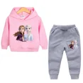 thumbnail image 3 of Ropa de primavera para niños, suéter con capucha de manga larga para niñas de Frozen Elsa, conjunto de 2 piezas de sudadera y pantalón para niños pequeños, 3 of 5