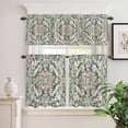 thumbnail image 2 of 3 Piece Kitchen Curtains and Valances Set Green Orange Boho Cafe Curtains 36 Inch Length Abstract Medieval Vintage Ethnic Floral Valance & Tier Curtain for Living Room Bedroom 54"x18"+27"x36"*2, 2 of 6