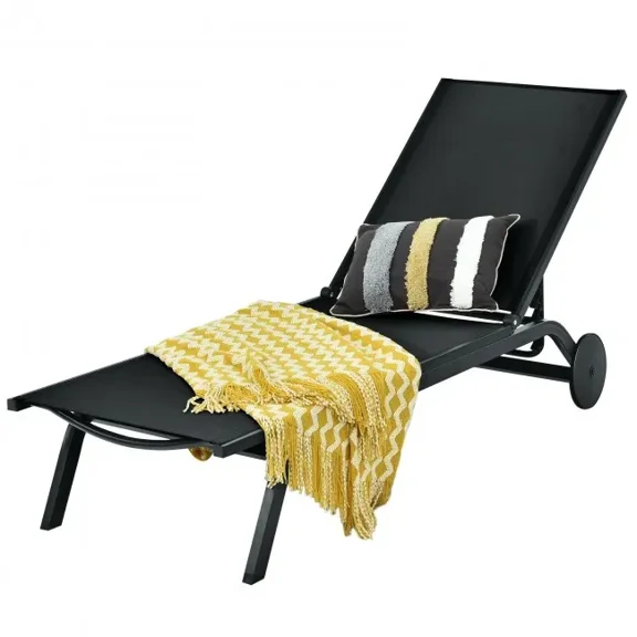 Buytoshop 6-Position Adjustable Fabric Outdoor Patio Recliner Chair,Black