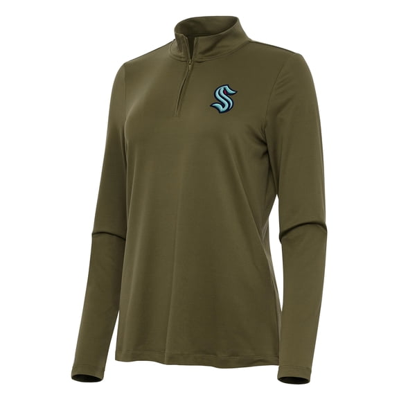 Women's Antigua Olive Seattle Kraken Reprocess Quarter-Zip Top