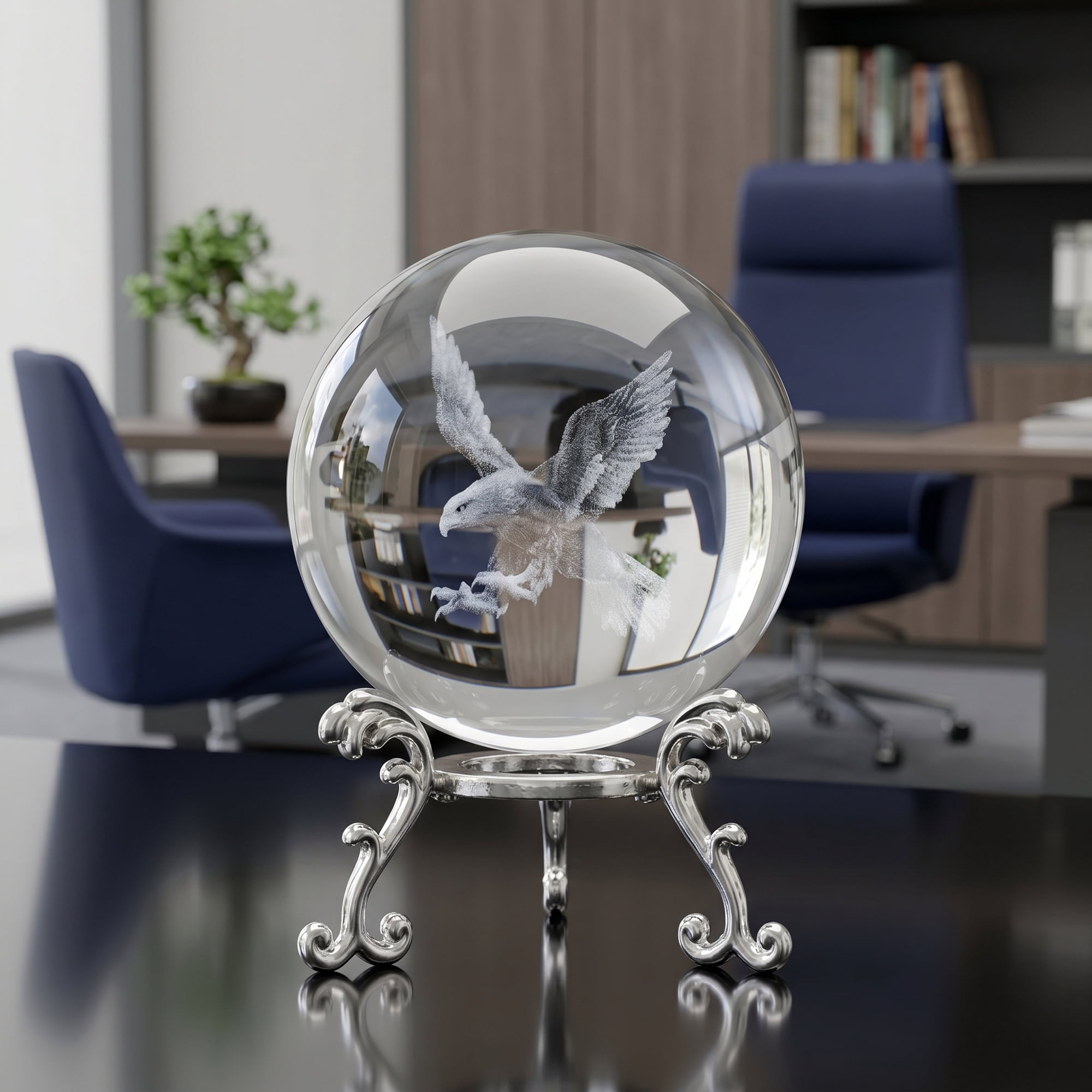 Unique Bargains Crystal Ball Figurine 3D Glass Paperweight with Base Clear Style J