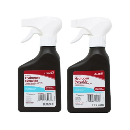 Leader Hydrogen Peroxide First Aid Antiseptic Topical Solution USP, 3% Spray Bottle 8 fl oz - 2 Pack