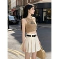 thumbnail image 3 of White High-Waist Pleated A-Line Mini Skirt With Belt, 3 of 8