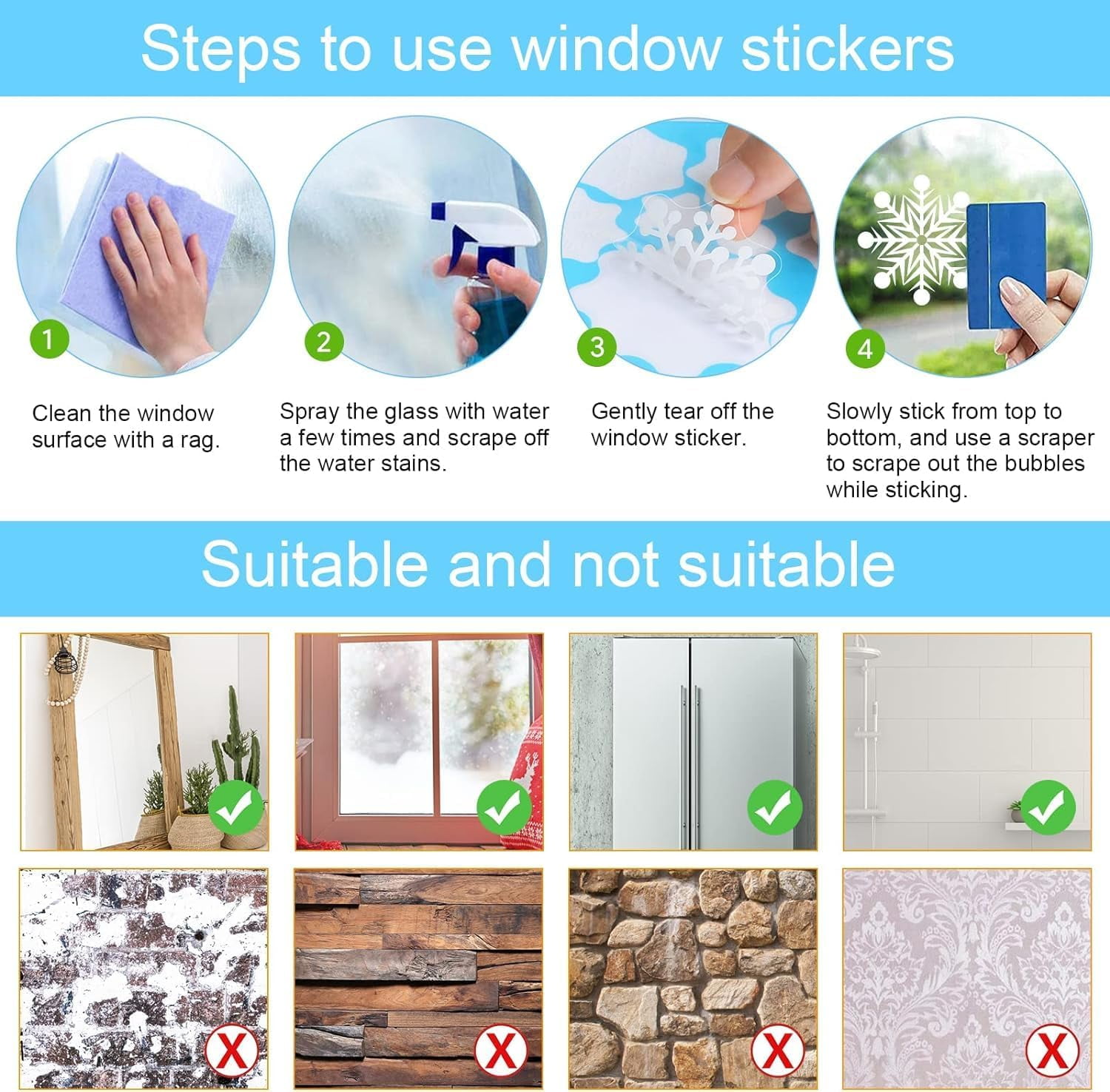 Christmas Window Clings,155pcs Christmas Snowflake Stickers for Glass, 2024 Most Popular Holiday Snowflake Decals for Christmas Party New Year Supplies
