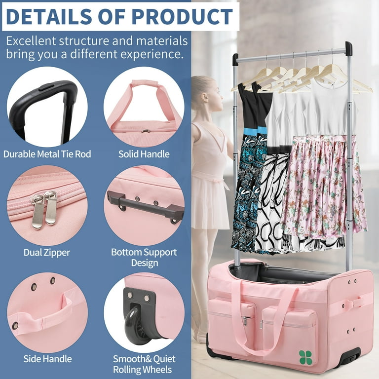 SLSY Dance Bag with Garment Rack 28 Competition Duffle Bag Rolling Garment Bag with Wheels Ideal Costume Suitcase for Dancers Livestreamer Athletes Large Capacity Enhanced Stability Walmart