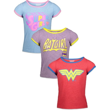 

DC Comics Justice League Batgirl Wonder Woman Super Girl Toddler Girls 3 Pack Graphic T-Shirts Red Heather Purple Heather Blue Heather 3T