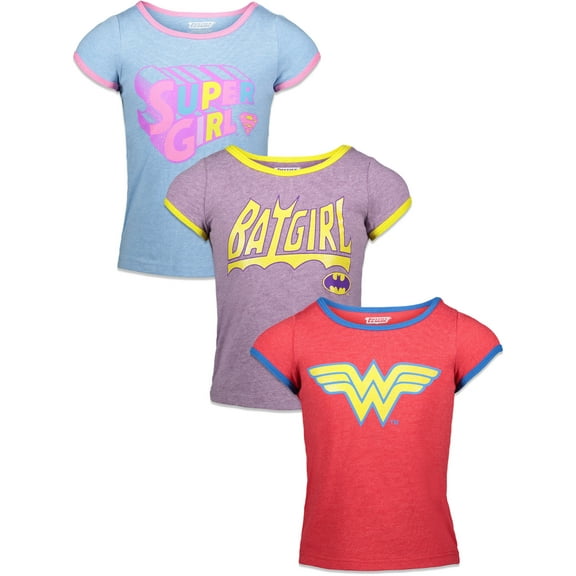 DC Comics Justice League Wonder Woman Super Girl Batgirl Big Girls 3 Pack T-Shirts Toddler to Big Kid