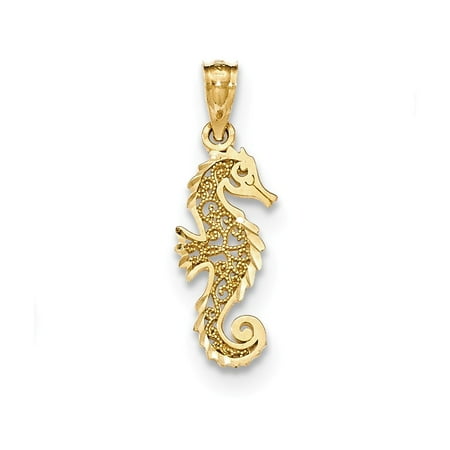 14k Yellow Gold Polished Filagree Seahorse Pendant