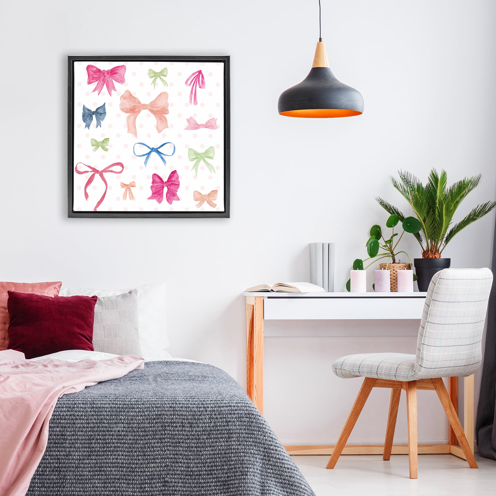 Stupell Industries Colored Bows on Plaid Black Framed Floater Canvas Wall Art, design by Lucille Price