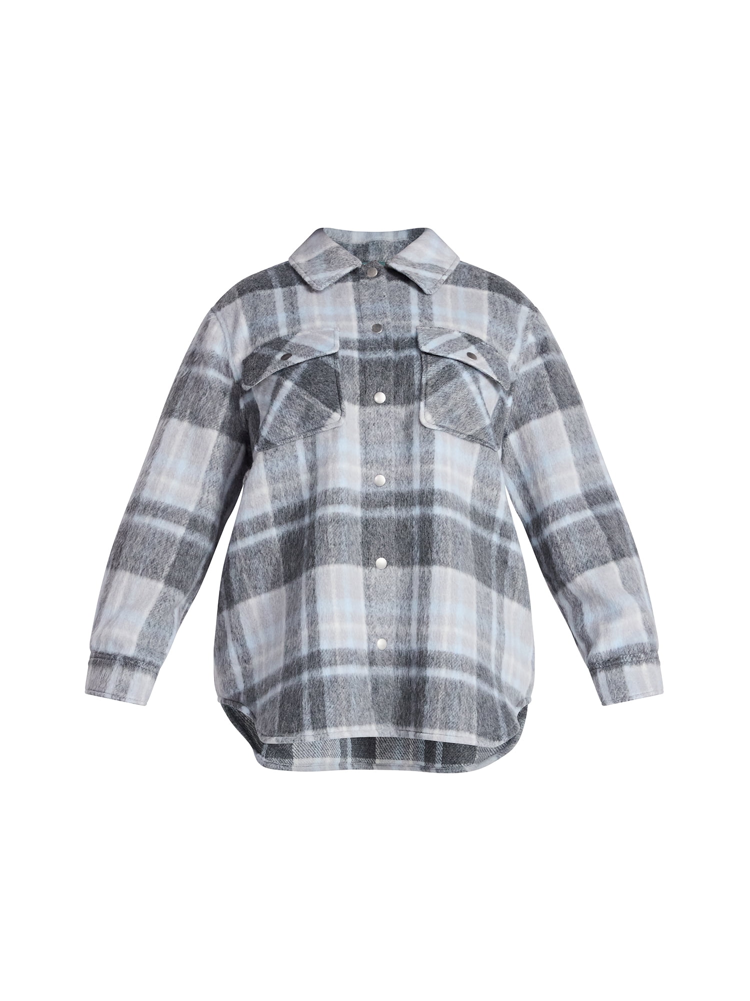 Terra & Sky Women's Plus Longline Brushed Plaid Shacket, Midweight, Sizes 0X-5X
