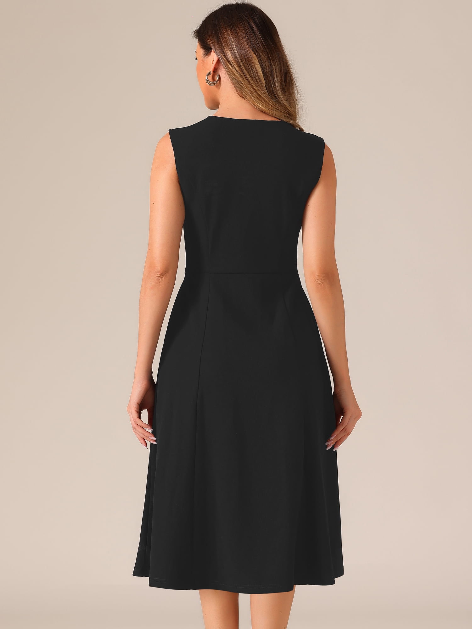 DARING DIVA Notch V Neck A-Line Office Dress S Black