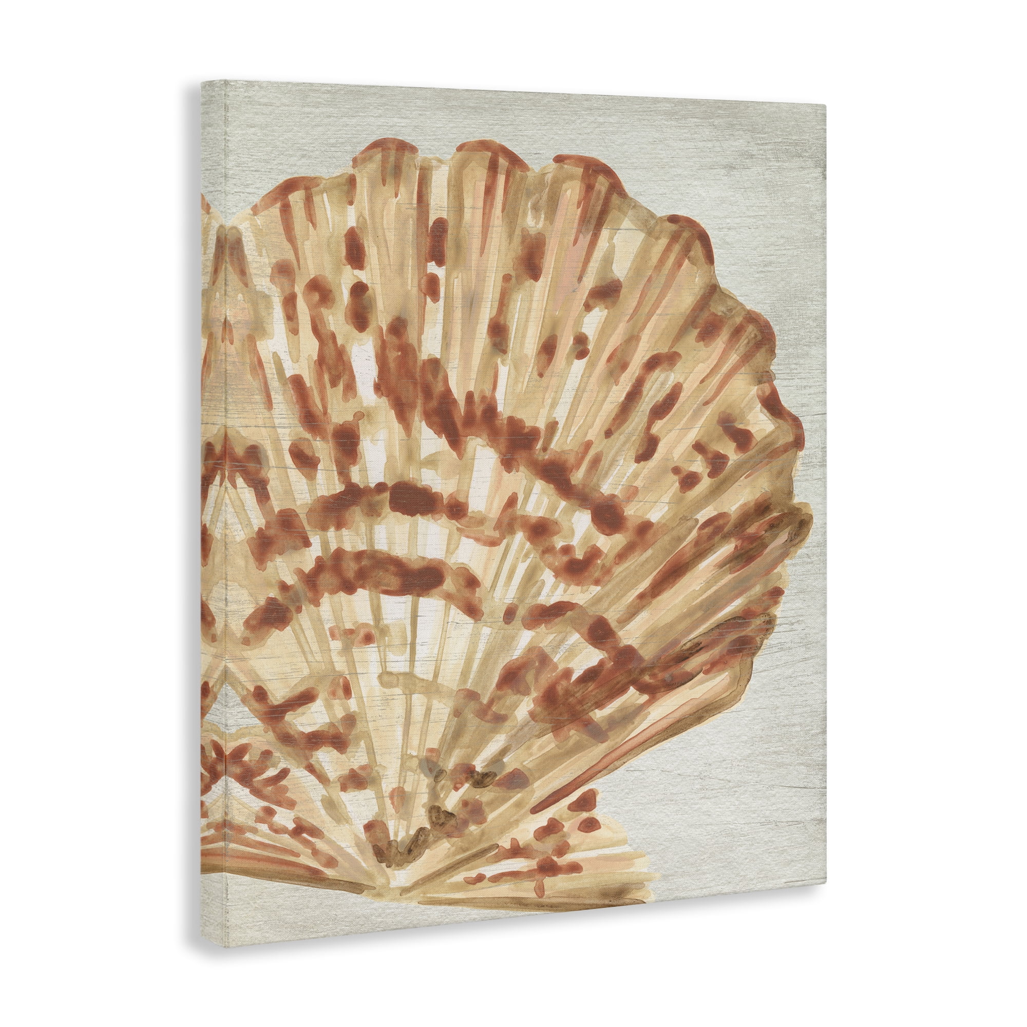 Stupell Industries Tan & Beige Clam Nautical & Beach Painting Wrapped Canvas Art Print Wall Art, 16 x 20