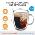 thumbnail image 2 of Tazas de café YUNCANG de doble pared, 480 ml (paquete de 4), vidrio transparente, 2 of 8
