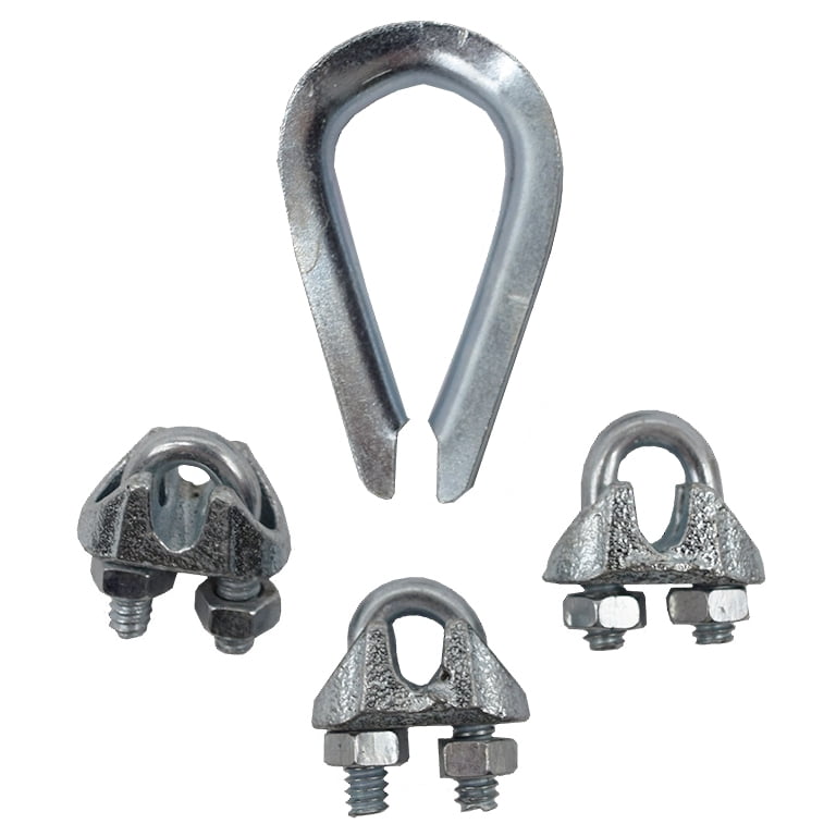 Peerless Carded Pack Zinc Wire Rope Thimble & Clip Set - 4 ct