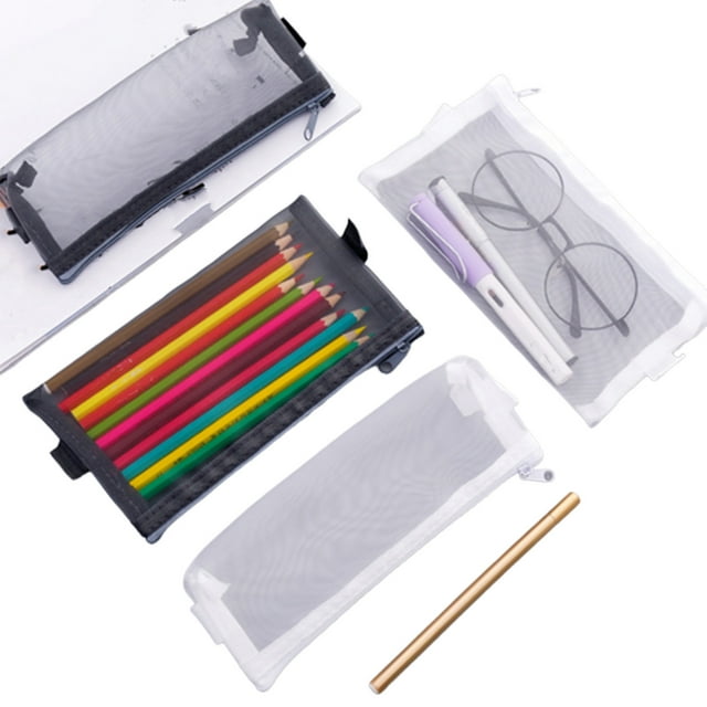 Organizador de malla de malla con cremallera - Bolsa transparente de papelería y maquillaje para el colegio, la oficina o el transporte