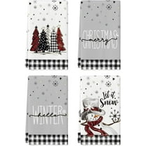 Black White Buffalo Plaid Snowman Xmas Trees Christmas Kitchen Towels Dish Towels, 18x26 Inch Daily Winter Decoration Hand Towels Set of 4