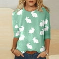 thumbnail image 2 of MuXiKeJi Clothes Kids Easter Shirts Womens Happy Easter Cartoon Rabbit 3/4 Sleeve T Shirts Crew Neck Funny Clover Blouse Outfits for Women, 2 of 4