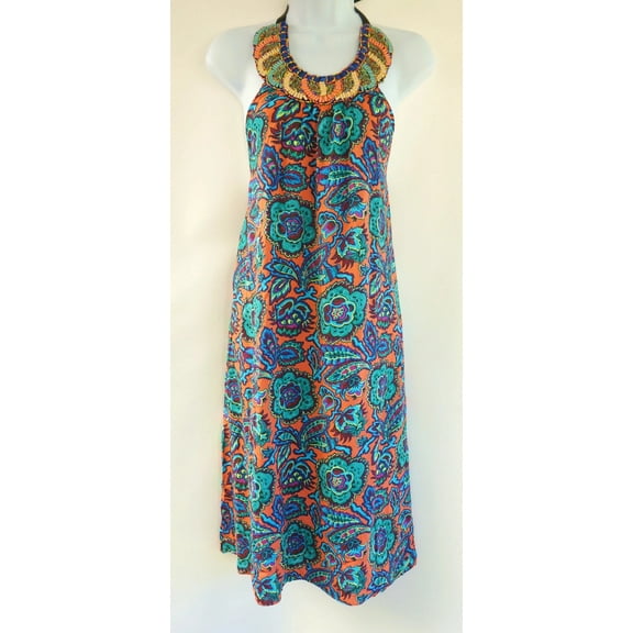 Rachel Roy Beaded Halter Neck Floral Print Dress, Women's Medium