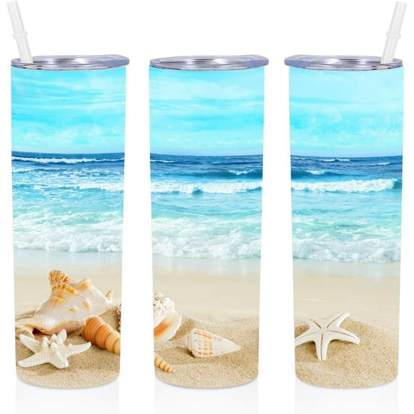 Beach Tumbler, Vacation Tumbler With with Straw and Lid, Beach Gifts for Women Men, Beach Lover Gifts, Beach Cup, 20 OZ Stainless Steel Insulated Tumbler, 2024 Trip Gift for Family Girls Friend