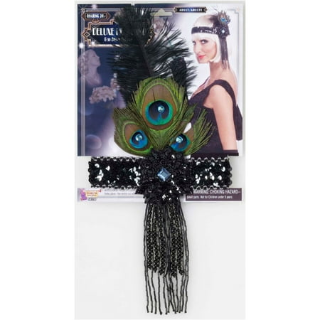 Black Flapper Headband With Peacock Feathers Halloween Costume