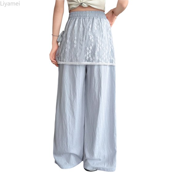 Liyamei Girls Casual Pants with Solid Color and Elastic Waist for Summer Daily Wear Size 8-14 Years