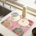 thumbnail image 2 of Yayeee Dish Drying Mat for Kitchen Counter 16" x 18" Microfiber Super Absorbent Coffee Decorative Pad, Pink Christmas House, 2 of 9