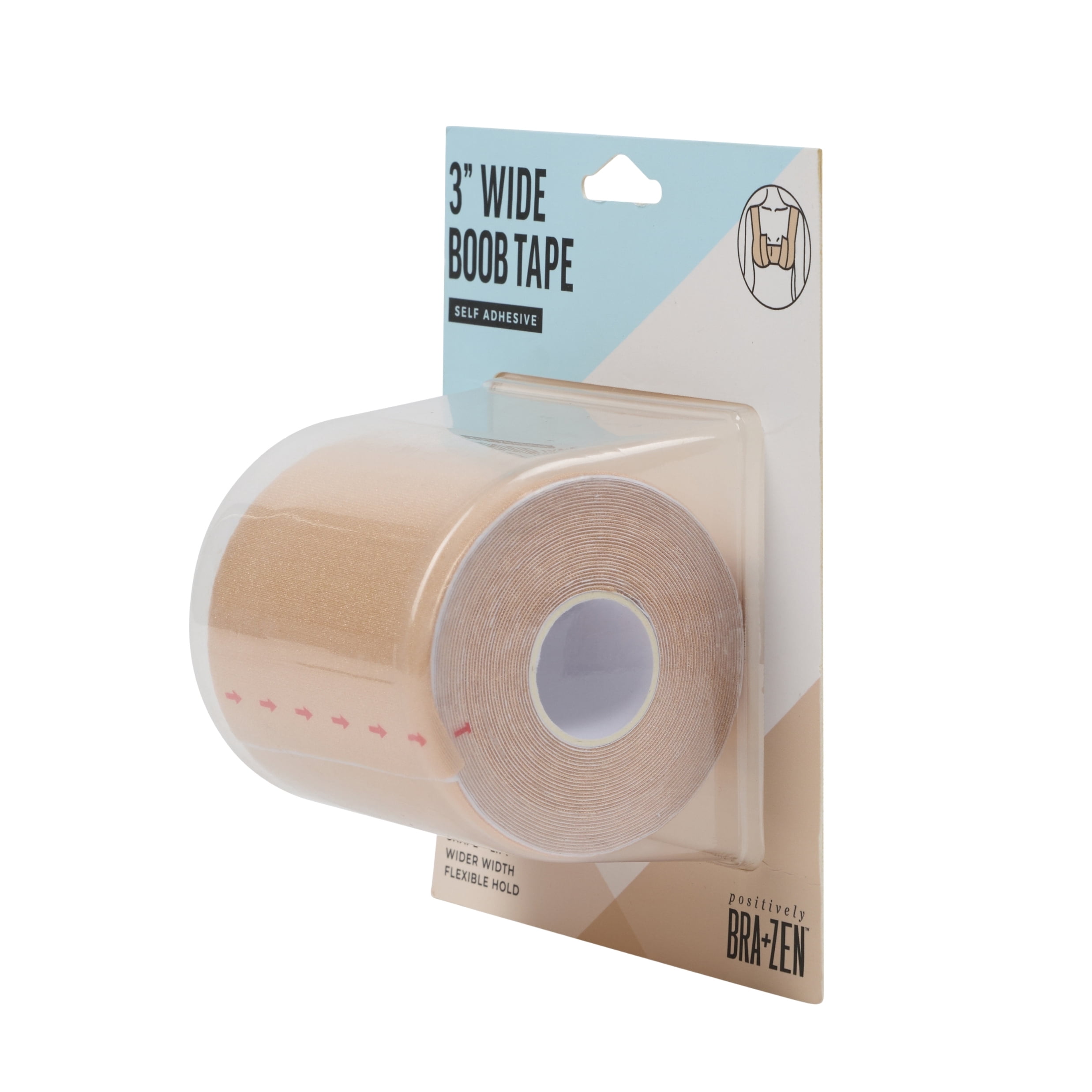 Positively BRA+ZEN 3" Wide Self Adhesive Stretch Fabric Body Tape for Breast of All Cup Sizes, Supports Fuller Bust