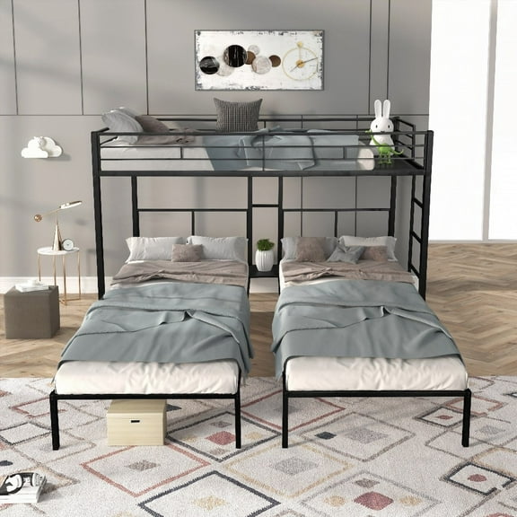 Triple Bunk Bed - Sturdy Metal, Anti Noise | Space-Saving L-Shaped