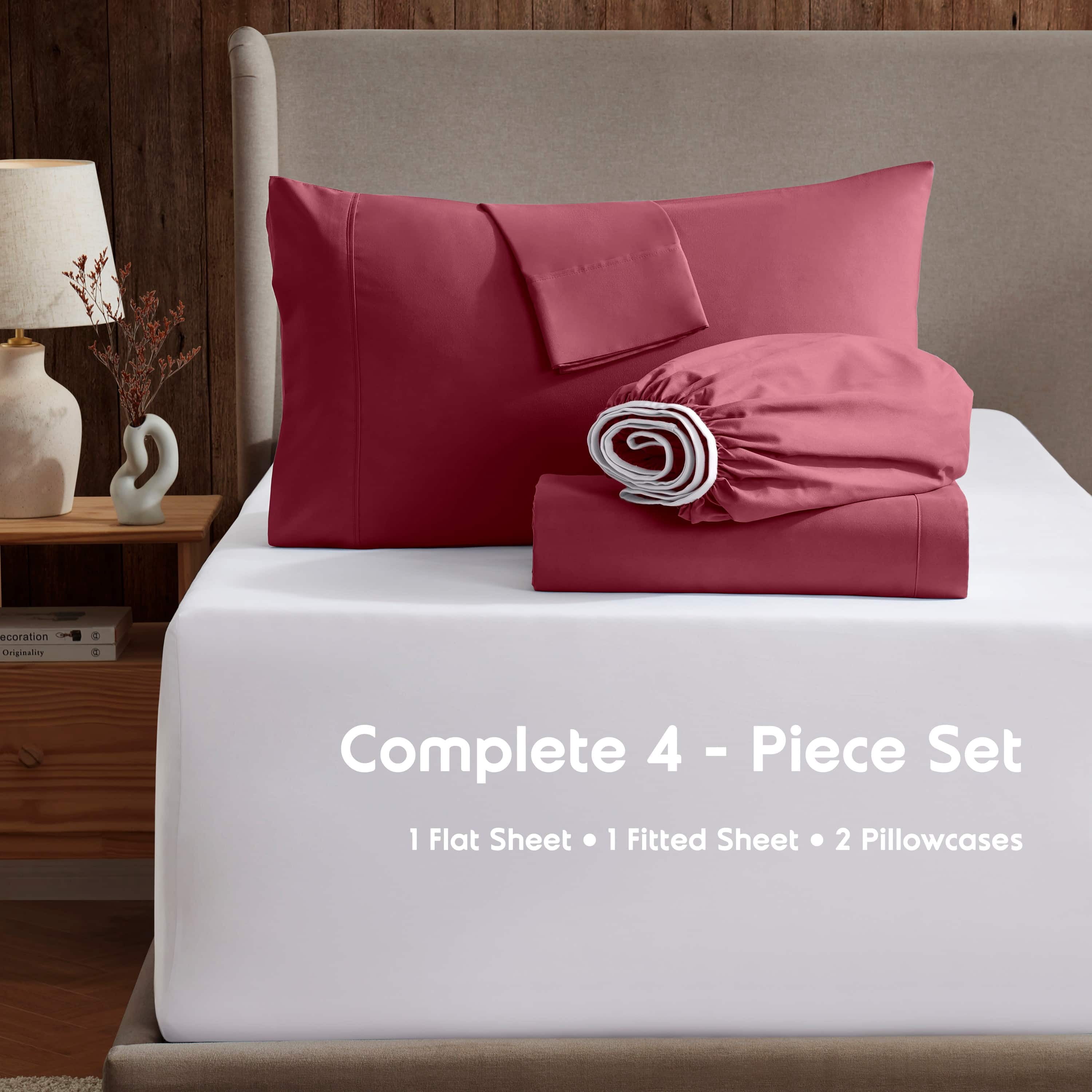 LammaLoe Extra Deep Pocket Twin Sheets set, Fits 18"-24" Mattress, 4 Piece Soft Microfiber Bed Sheet Sets, Burgundy