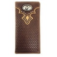 thumbnail image 1 of Western Genuine Leather Basketweave Rodeo Metal Concho Mens Long Bifold Wallet, 1 of 4
