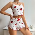 thumbnail image 3 of Xyxonk Womens 2 Piece Graphic Pajama Set Heart Print Bow Front Cami Crop Tops and Shorts Set Sexy Spaghetti Strap Ribbed Lounge Sets Red S, 3 of 4