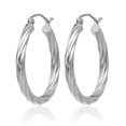 thumbnail image 3 of 14K Solid White Gold 3.25mm Twisted Round Medium Hoop Earrings, 3 of 10