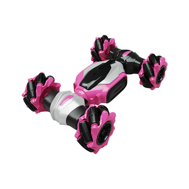 Voiture Cascade Rc Rose Vif 4Wd, Véhicule Tout-Terrain Torsadé à Induction Gestuelle, Rampe d'Escalade avec Lumières Led, Musique, Rechargeable par Usb, Télécommande 2,4G