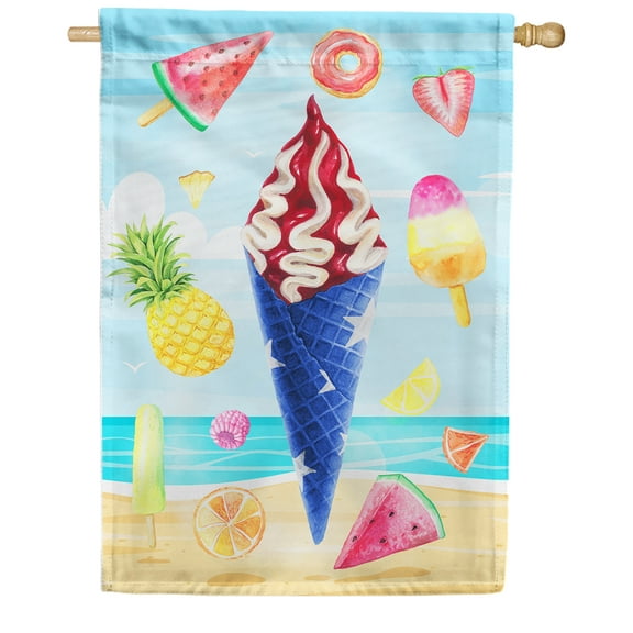 America Forever Summer Treat Ice Cream House Flag 28 x 40 inches Strawberry Donut Popsicle Watermelon Pineapple Double Sided Seasonal Yard Outdoor Decorative Cool Summer House Flags