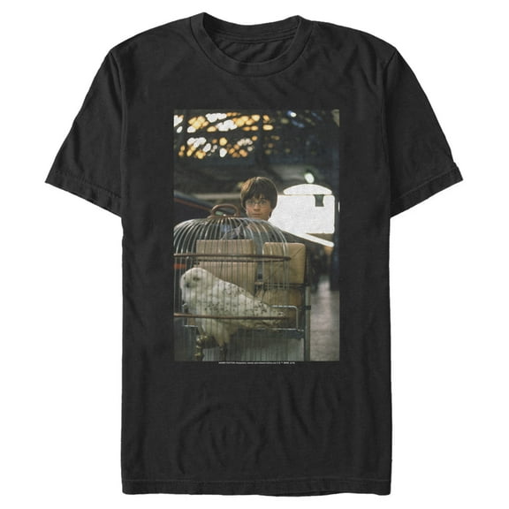 Men's Harry Potter Hedwig Train Scene Graphic Tee Black Large