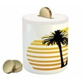 thumbnail image 2 of Tropical Piggy Bank, Coconut Palm Trees on Horizontal Tiled Background Summer Holiday Graphic, Ceramic Coin Bank Money Box for Cash Saving, 3.6" X 3.2", Apricot Yellow Black, by Ambesonne, 2 of 4
