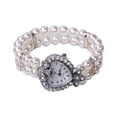thumbnail image 2 of Reloj de cuarzo con diamantes y doble perla de imitación, pulsera elástica, reloj de pulsera con forma de corazón para mujer., 2 of 5