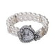 thumbnail image 2 of Reloj de Cuarzo con Forma de Corazón para Mujer | Caja con Rhinestones de Diamante | Pulsera Elástica de Imitación Doble con Perlas | Diseño Elegante y Romántico | Aleación Blanca | Correa de 18cm, 2 of 8